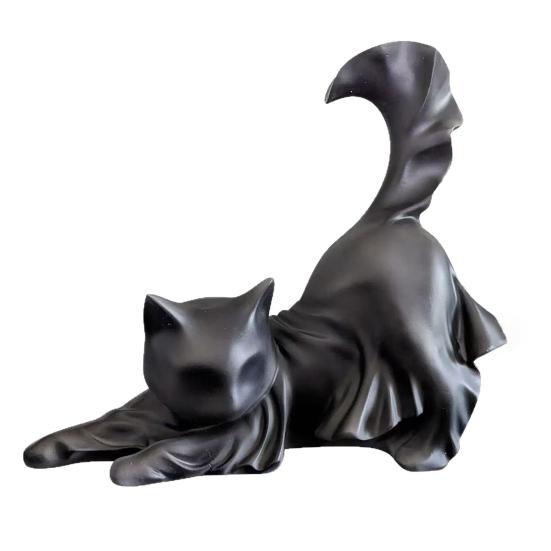 Black Ghost Cat Statue Resin Halloween Ghost Cat Figurine Gothic Feline Sculpture