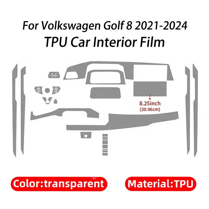 Car TPU Protective Film for VW Volkswagen Golf 8 -2024 Center Console Dashboard Gear Panel Interior Transparent Stickers