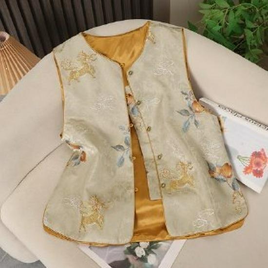 

Stylish Jacquard Frog Button Vest: Sleeveless Chinese-Style Top for Middle-Aged & Elderly Women 3XL хакі