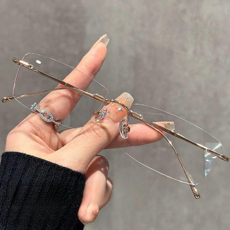 

Популярные Безободковые Элегантные Женские Очки для Близорукости Сверхлегкая Нейтральная Золотая Проволочная Маленькая Оправа Очки с Защитой от Синего Света -550 degrees золотой