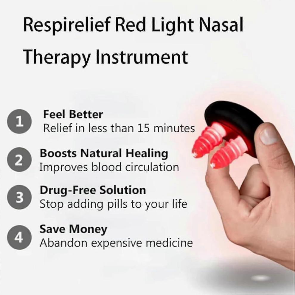RespiRelief Red Light Nasal Therapy Instrument, Red Light Therapy for Nose, Nasal Therapy Device