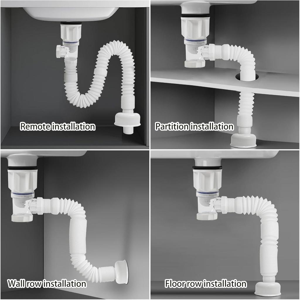 Sada odpadního potrubí umyvadla, Umyvadlový odpad se sítkem, lapačem vlasů a vyskakovací zátkou, Flexibilní umyvadlové odpadní potrubí P-lapač
