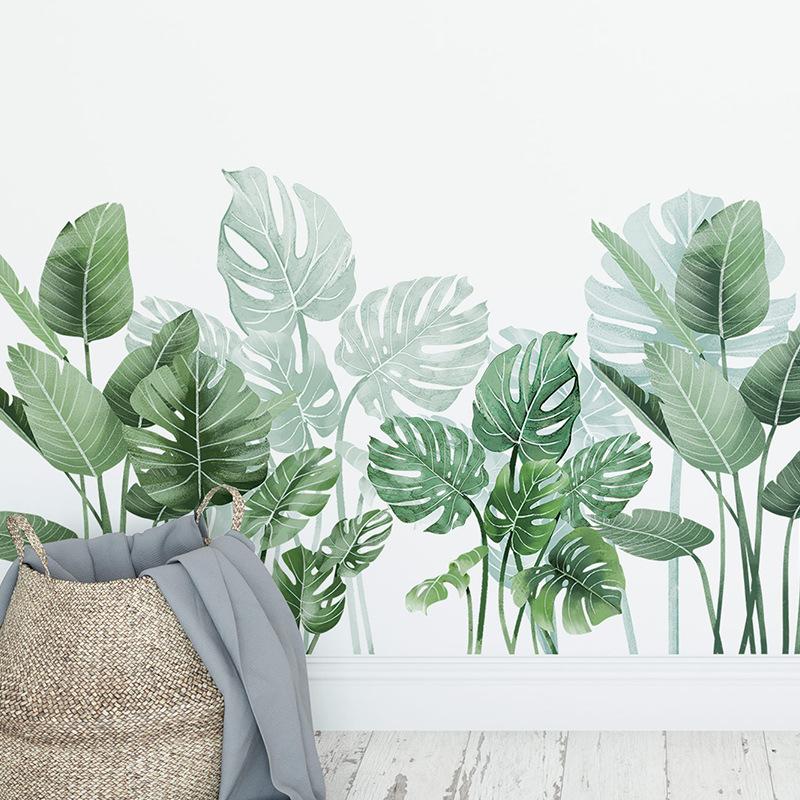 

Green Leaves Plant Bird Wall Stickers for Living Room Bedroom Wall Decoration Turtle Back Leaf Wall Decals Mural 30x90CM 2PCS