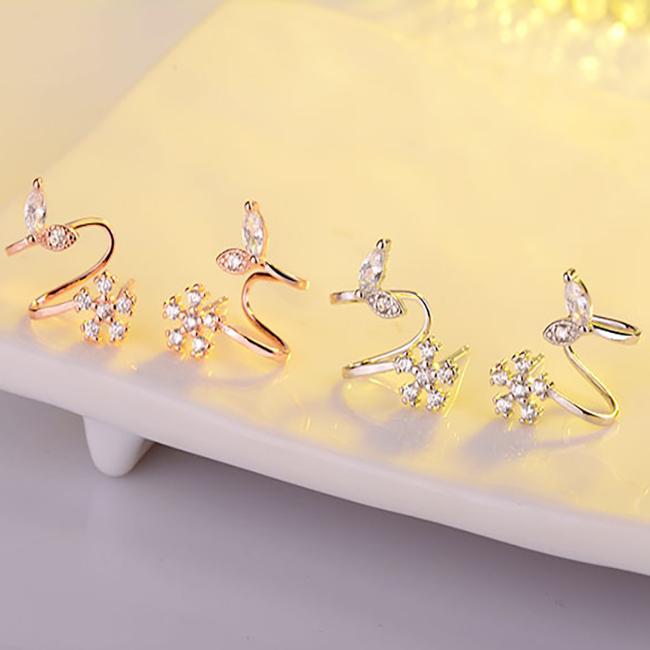 BELLA BOX Fashion Zircon Snowflake Five Petals Stud Earrings Jewelry Wedding Party Gift