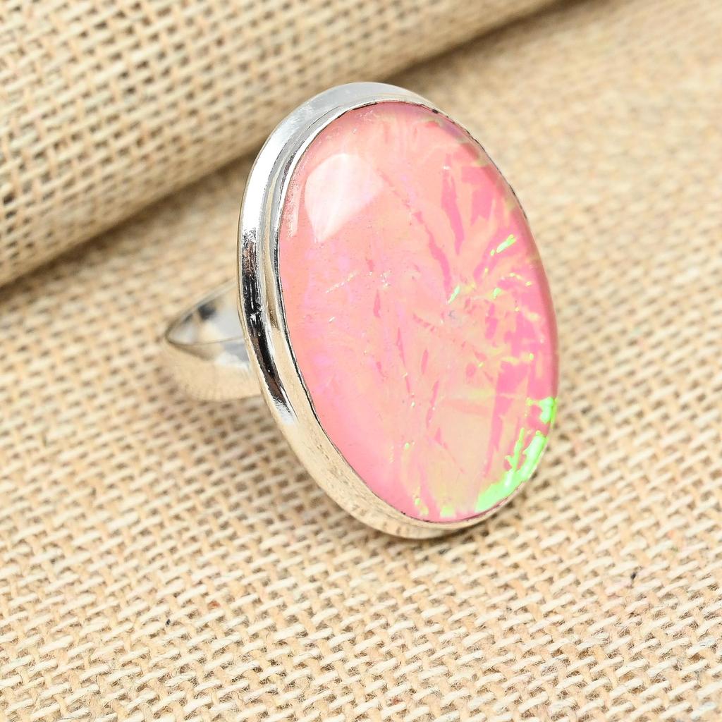 Rosa australischer Triplet-Opal-Edelstein, massiver Schmuck aus 925er Sterlingsilber, fantastischer Ring