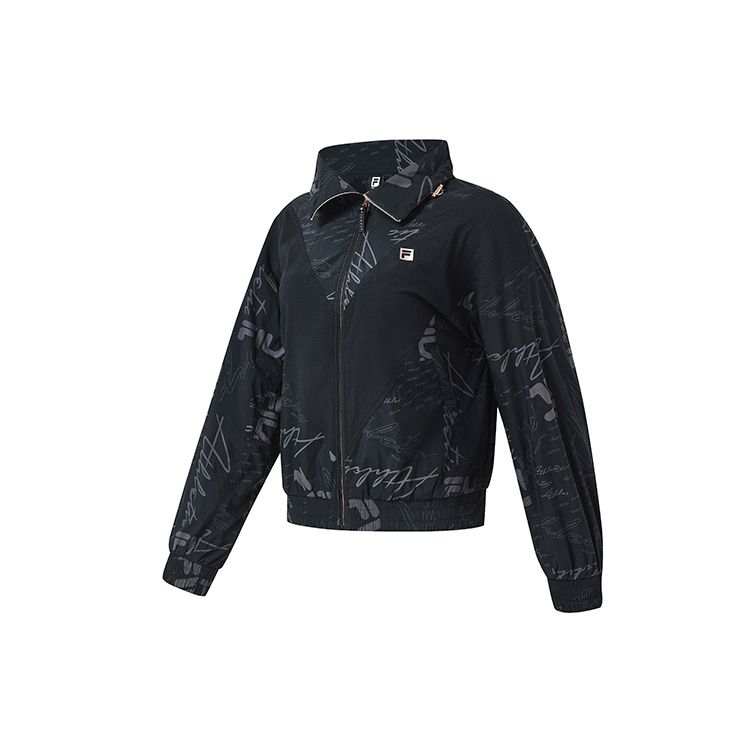 FILA Athletics Letter Logo All Over Print Loose Fit Polo Woven Jacket Women jackets Deep-Black A11W311701F-BK