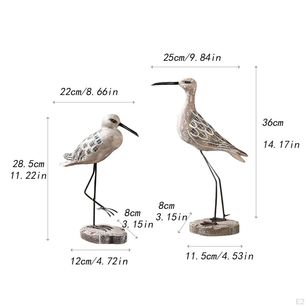 2 Pièces Figurine Mouette en Bois Sculpture d'Oiseau Cadeau de Pendaison de Crémaillère Ornement de Bureau Statue de Mer pour