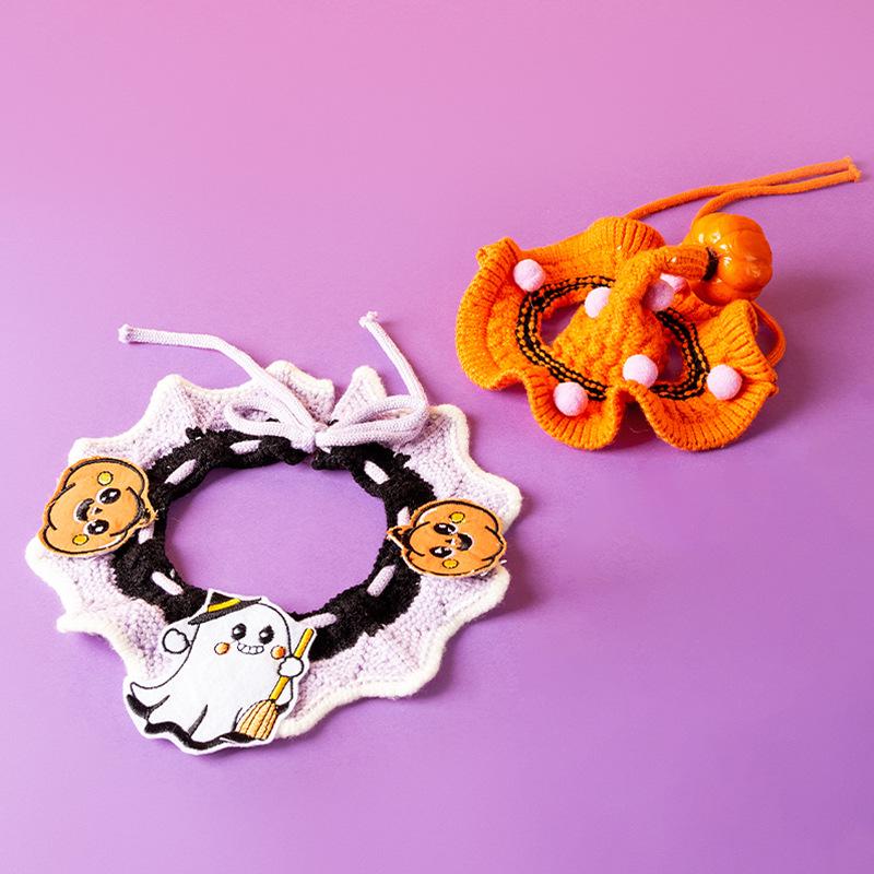 Halloween Pet Bib Dog Scarf Cat Hat Handmade Knitted Collar Saliva Towel Pumpkin Clothing Accessories