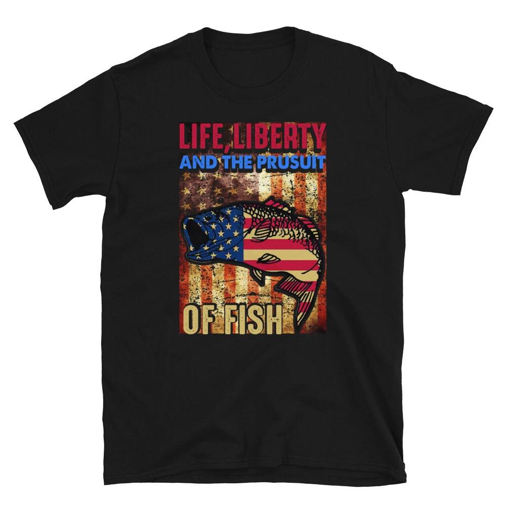 Life Liberty Fish Fishing July 4th of July USA US Flag T-Shirt 3XL