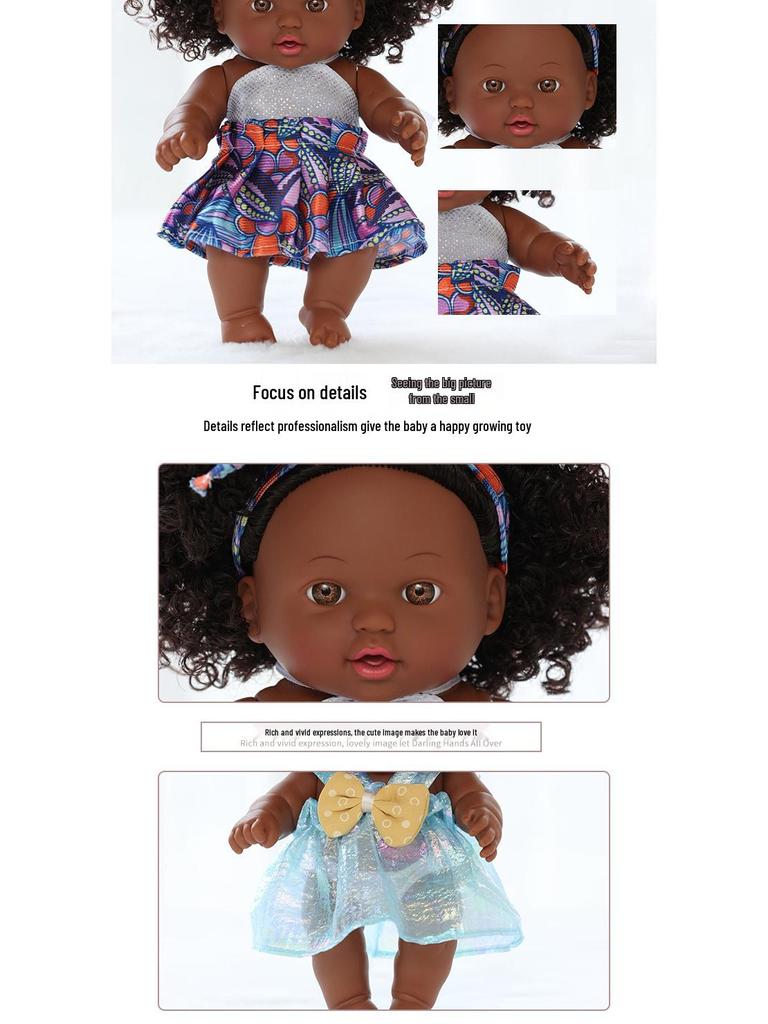 20cm African American Vinyl Reborn Doll - Cute Plush Toy for Children