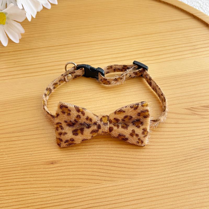Leopard  Collar for Cat Pet Breakaway with Bell Bowtie Detachable Bow Adjustable Safety Kitten Puppy Girl Boy