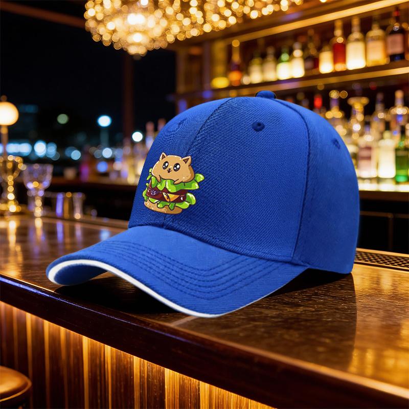 Hamburger Cat Printing Baseball Cap Adjustable Polyester Casual Hip Hop Hat For Adults Outdoor