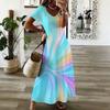 Women Plus Size V Neck Short Sleeve Colorful Printed Maxi Dress