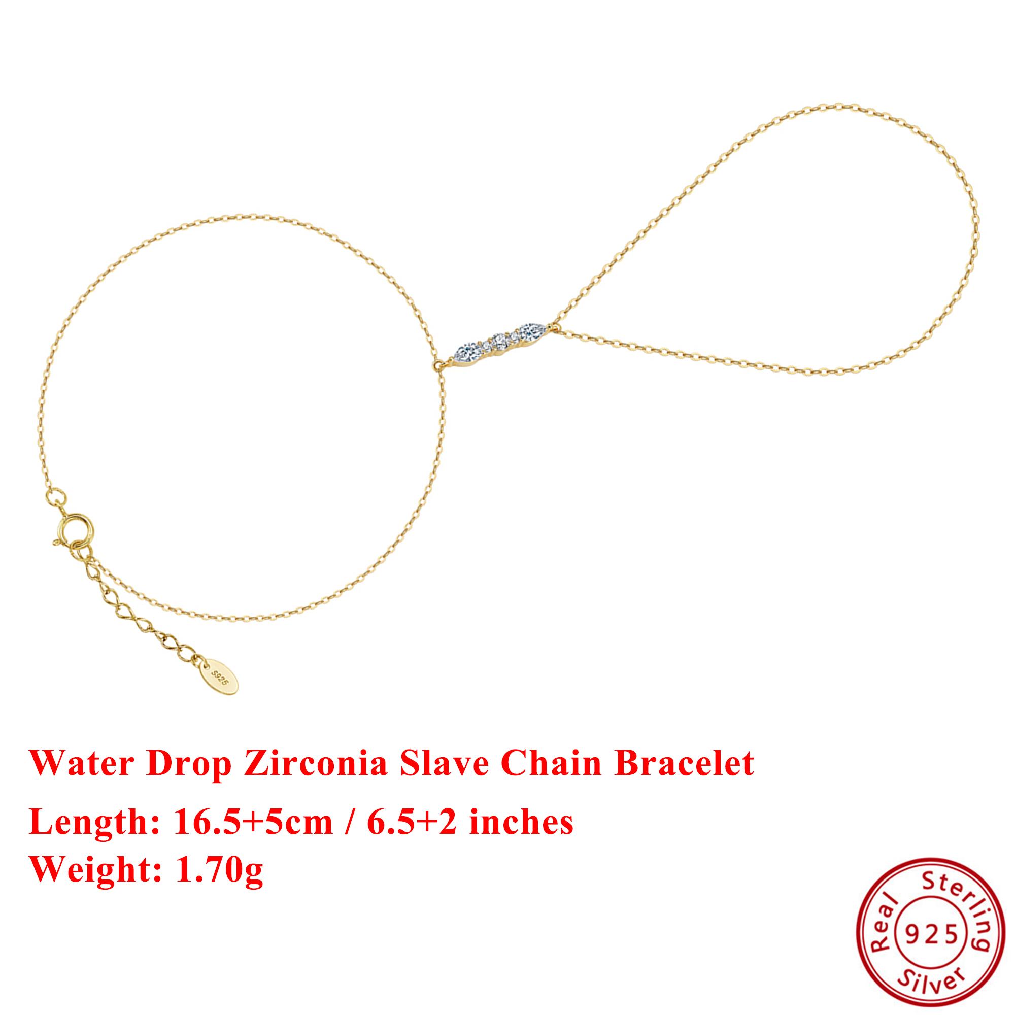 

EFFIE QUEEN 925 Solid Sterling Silver Water Drop Zirconia Chain Bracelet Fashionable Jewelry for Women Party Celebration APV03