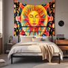 Boho Chic Wall Tapestry With Moon Phase Floral Starry Sky Design Bedroom Yoga Studio Decor
