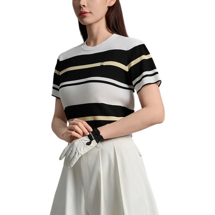 Fila Golf Series SS25 Comfortable Crew Neck Pullover Slim Fit Short Sleeve Knit Top Women Tops Jade-White A11W535407F-WT