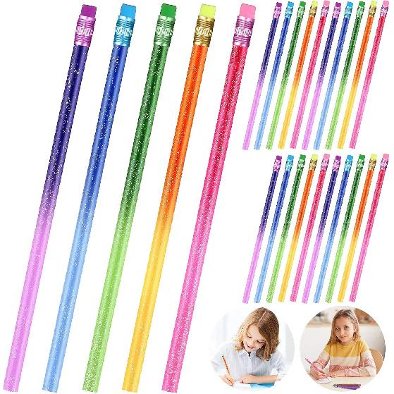 Zonon Color Changing Mood Metallic Glitter Pencil with Eraser Wooden Heat Activated Color Changing Pencils Thermochromic for Prizes Birthday Gift 15