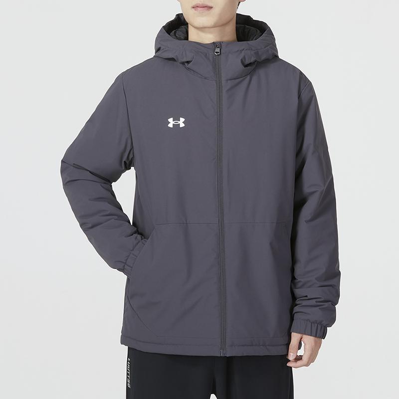 Under Armour Matte Cotton Feel Mechanical Stretch Pattern Printed Waterproof Windbreaker Men Jacket Dark-Gray 22600902-010