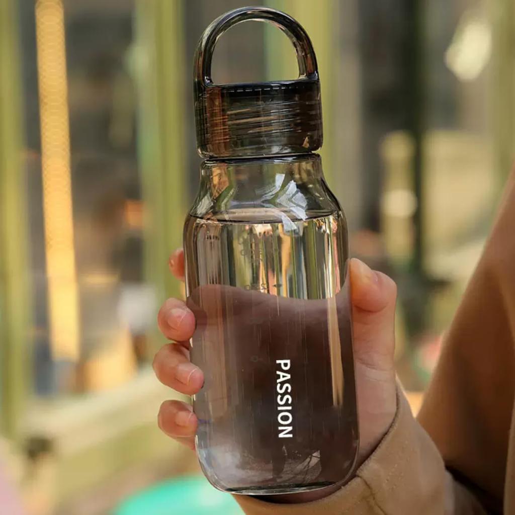 Clear Black 400ml Portable Water Bottle for and and Transparent Vacuum Leak-Proof Sports, Office, Hiking, Running. Heat-Resistant Lightweight.