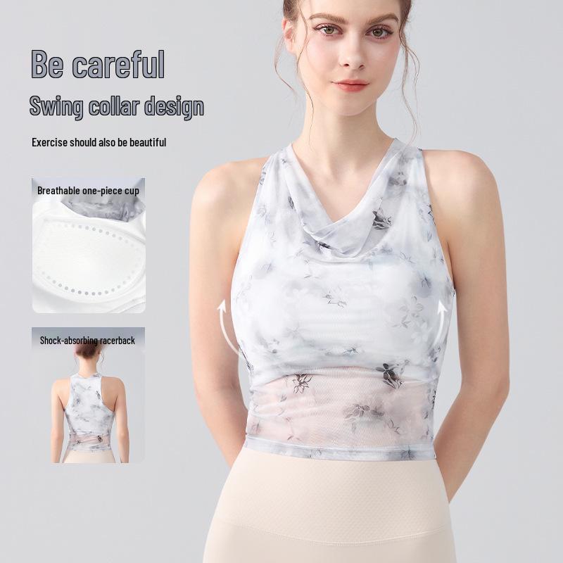 Europäische und Amerikanische Tie-Dye Sportweste: Schwingender und Neckholder-Ausschnitt mit Brustpolstern, Netzdesign, Perfekt für Yoga und Fitness