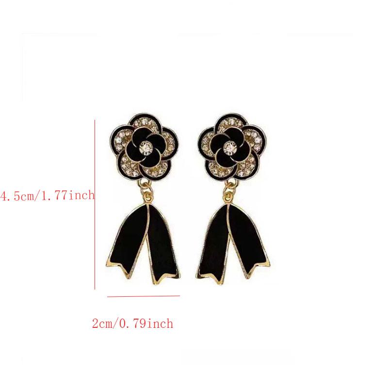 1 Pair Black Camellia Earrings For Women Elegant  Flower Hanging Earring Party Jewelry Valentine'S Day Girl Gift