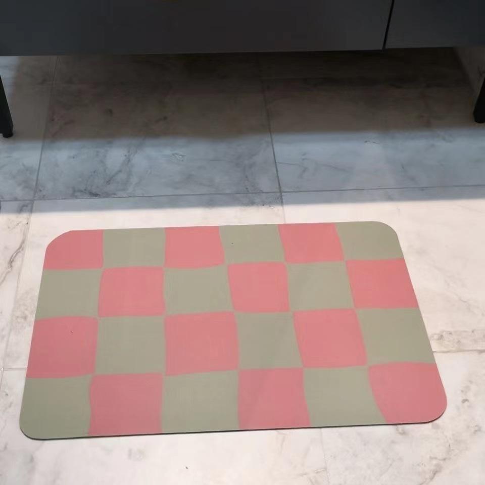 Creative Checkerboard Quick-drying Door Mat Modern Simple Diatom Mud Absorbent Mat Bathroom Toilet Non-slip Rug