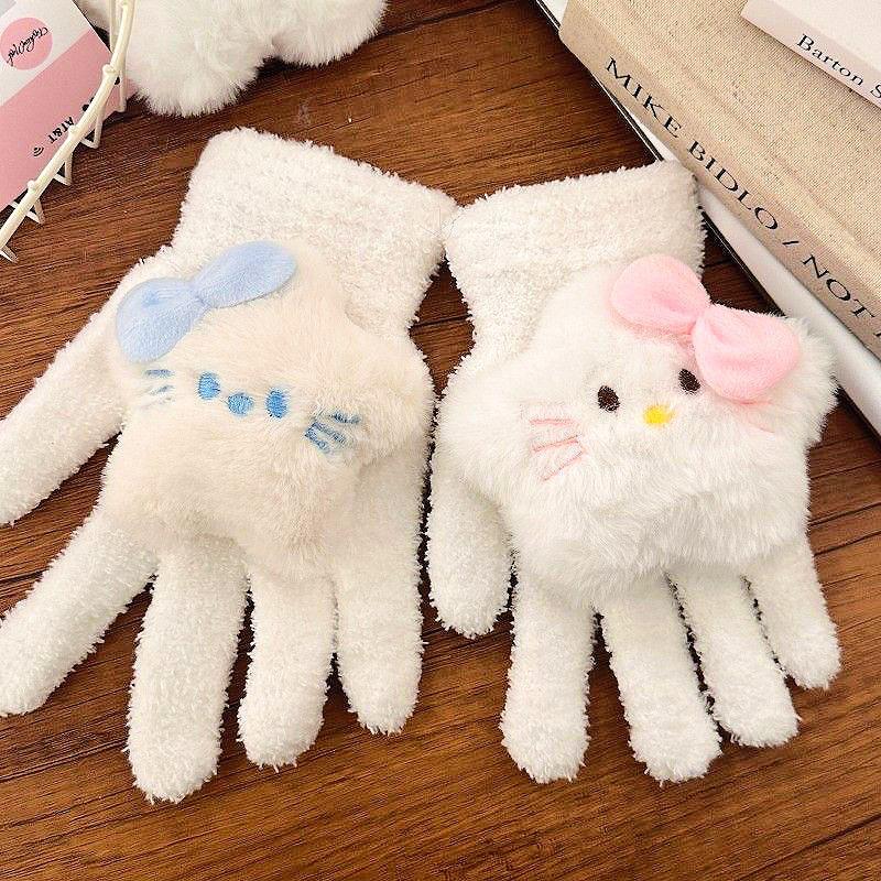 Cute Star Kitty Women's Winter Gloves - Plush, Warm, Cold-Proof