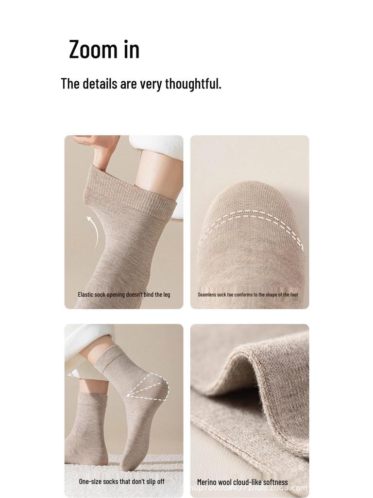 Women's 90% Pure Wool Merino Mid-Calf Socks - Warm, Thick, and Cold-Resistant for Autumn & Winter Hiking