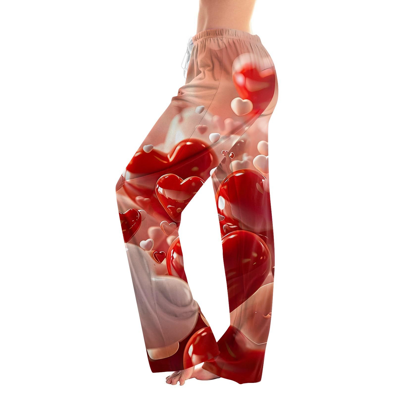 

Женские повседневные прямые брюки с принтом в виде сердца ко Дню святого Валентина XL красный
