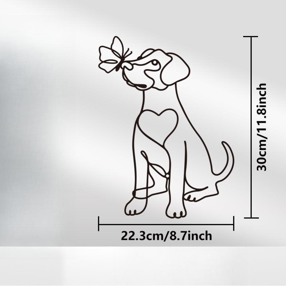 Minimalist Dog Butterfly Metal Wall Art, Abstract Silhouette Sculpture, Modern Line Hanging for Home Living Room Bedroom Balcony Garden 8.7x11.8Inch