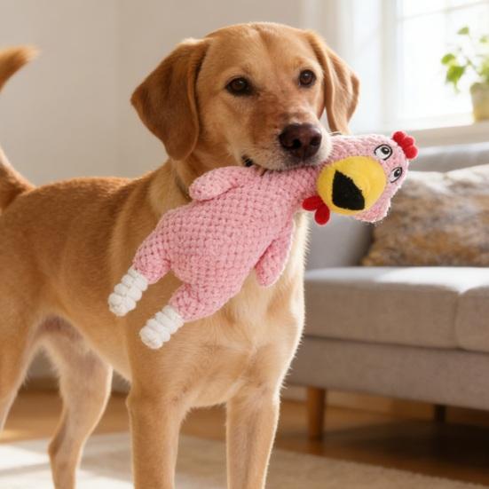 Indestructible Plush Dog Toy for Aggressive Chewers Interactive Squeaky Soft Stuffed Chicken Shaped Dog Chew Toy for Small Medium Large Dogs