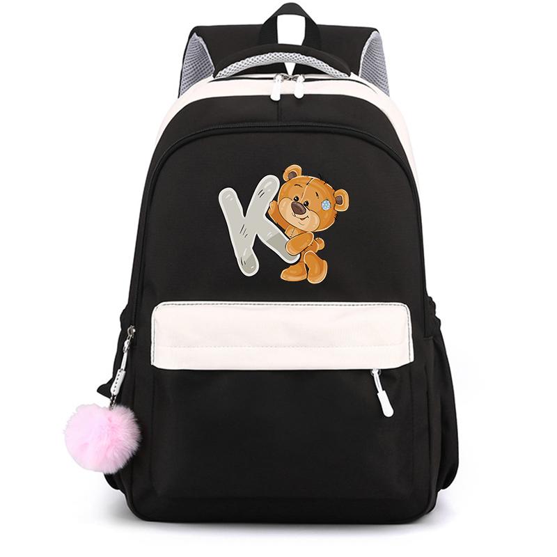 Mały Miś 26 Angielskich Liter Tornister Kawaii Uczeń Tornister Cartoon Bookbag Plecak Mochilas Plecak Nastolatek dla Dziewczynki Prezent