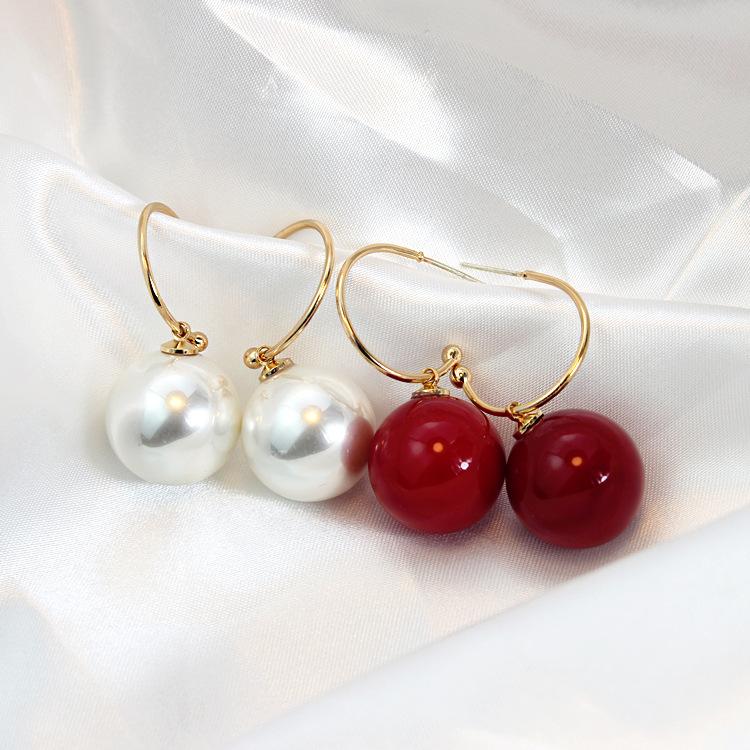 S Needle Natal Year Red Pearl Earrings Korean Temperament Simple Earrings Earrings Earrings Earrings Stud Earrings Women