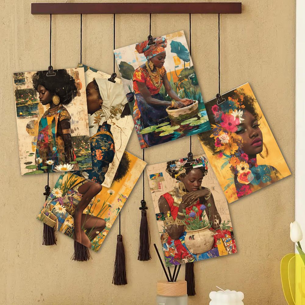 32pcs, Black Women Portrait Postcards, Feminine Charm, Birthday/Anniversary Gifts, Collectibles, Suitable for Gifting, Mailable.