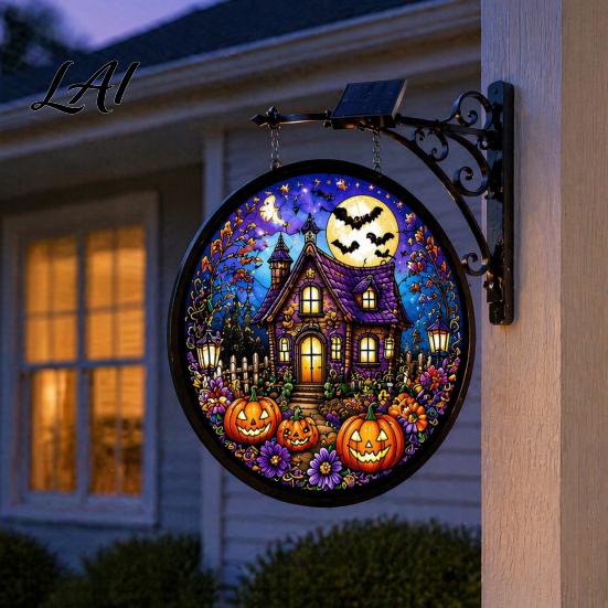 Waterproof Yard Sign Solar Halloween LED Hanging Light Outdoor Lighted Festive Path Lights Decor for Porch Garden Halloweens Party Wall Ornament