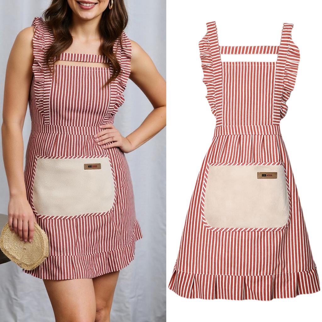 Lace Apron Cotton Linen Blend Elastic Bands Kitchen Cooking Baking Accessory