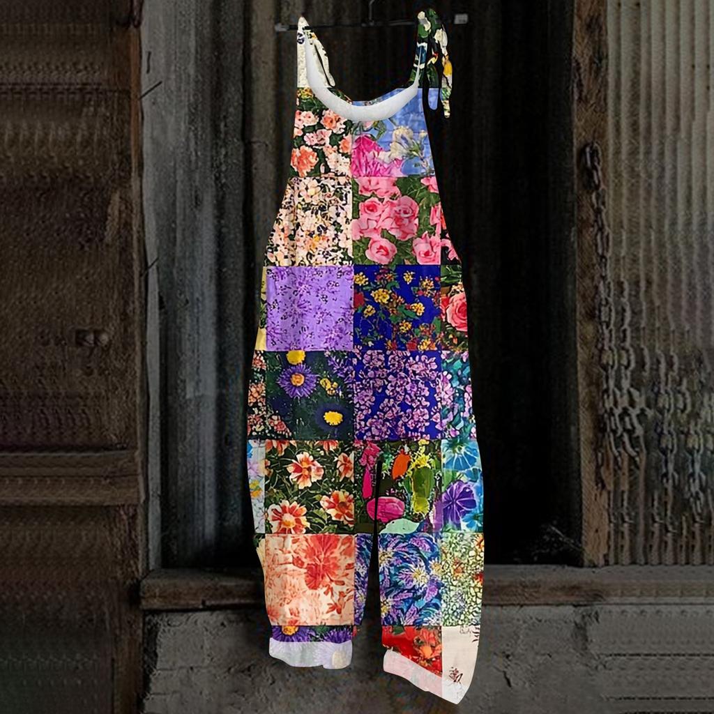 Women's Jumpsuit Christmas Print  Casual Loose Vintage Shoulder Strap Cotton Linen