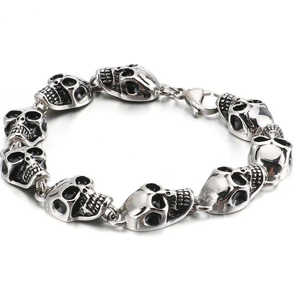 Панк-рокер, цепочка на голову с черепом, мужской браслет из полированной нержавеющей стали, мужские браслеты дружбы, готические мужские ювелирные аксессуары