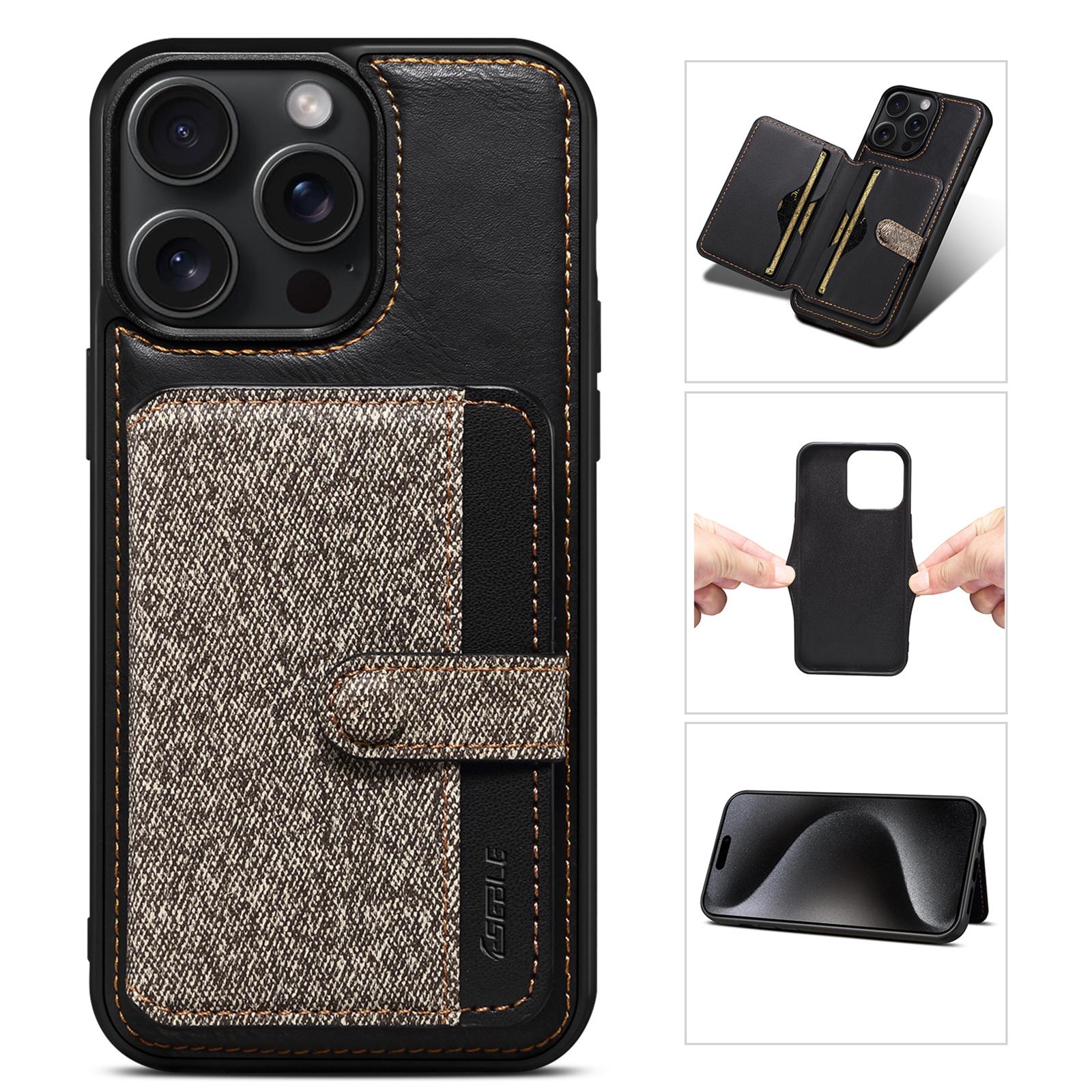 

ESEBLE For iPhone 15 Pro Max Back Case Card Holder PU Leather+PC+TPU Phone Cover Dark Grey