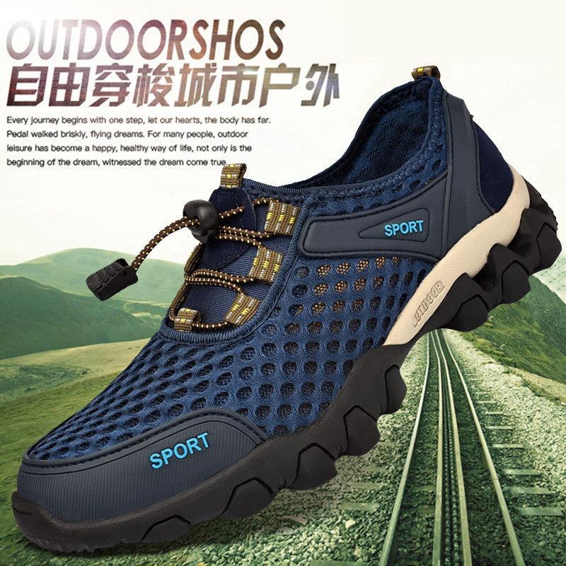 Mesh Breathable Men's Sneakers Shoes Summer New Men's Shoes Fashion Lace-up Round Head Wading Shoes