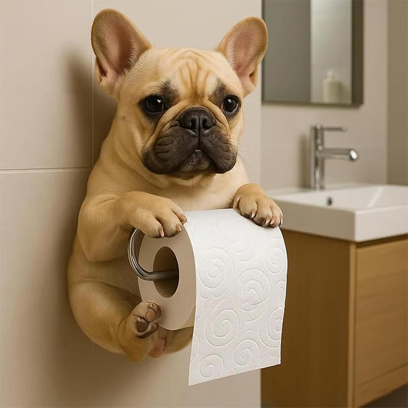 Cute Dog Toilet Paper Holder Wall Mount Resin Dog Roll Paper Organizer Bathroom Kitchen Paper Towel Tissue Dispenser Decoration