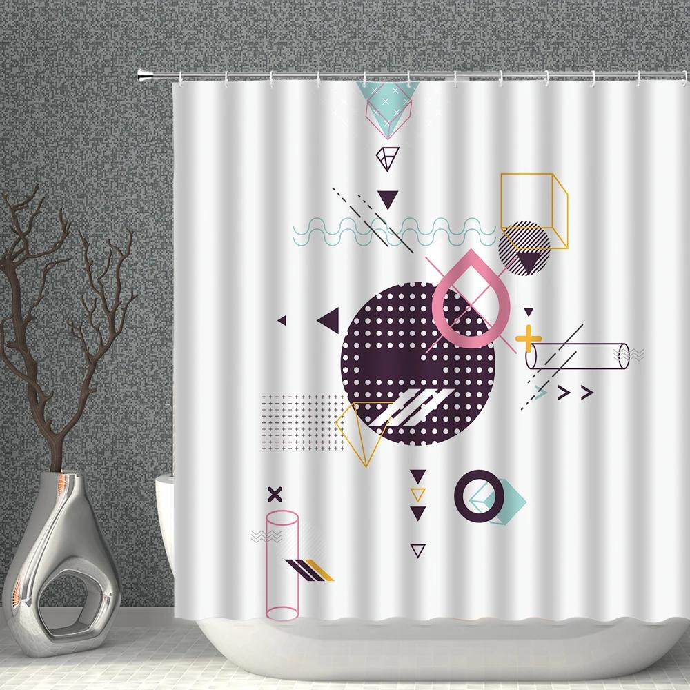 

Modern White Shower Curtain Waterproof Polyester Fabric Colour Geometric 3DPrint Bath Curtains Nordic Style Bathroom Screen Set W90XH180cm
