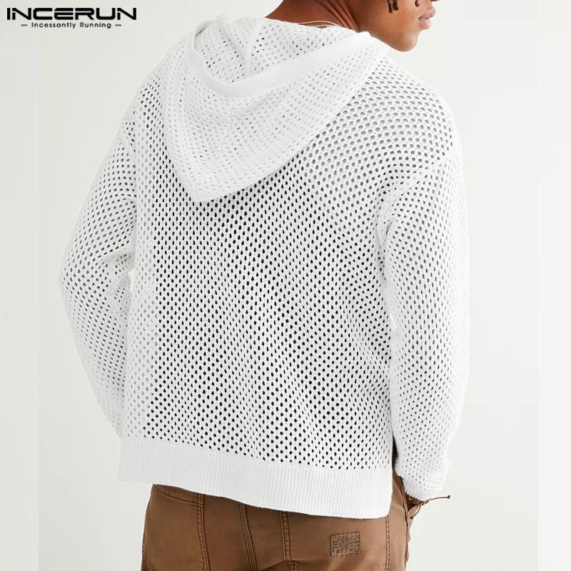 INCERUN Herren Langarm Aushöhlen Lose Kapuzen Sweatshirts Tops