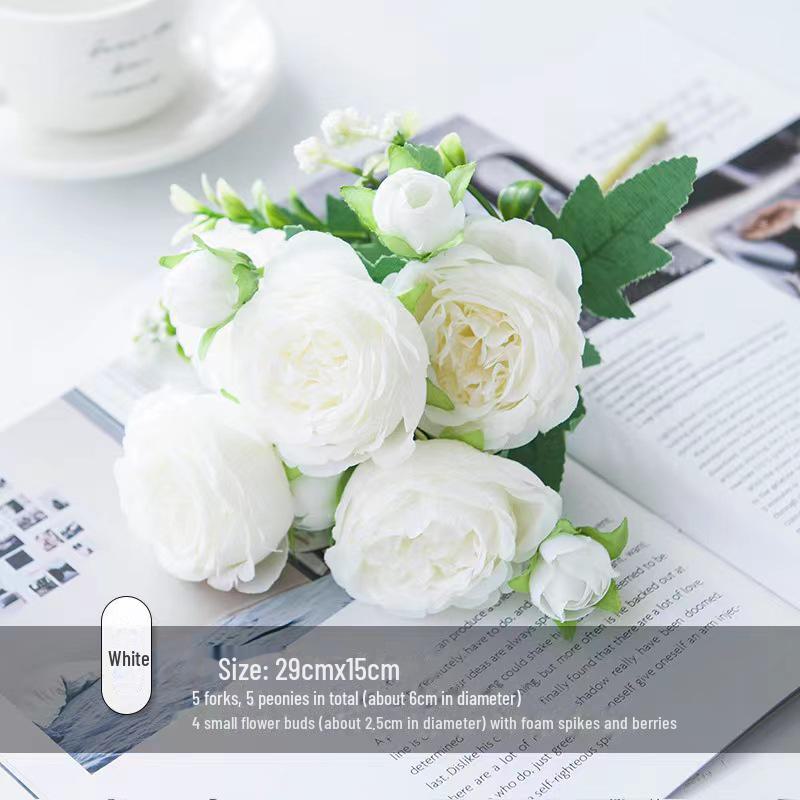 Artificial White Peony Bouquet Vase Decoration for Home or Wedding