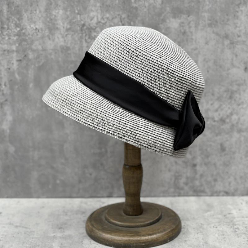 Elegant Small Edge Lampshade Hat Women'S Summer Straw Hat Bow Sunscreen Hat Casual Travel Straw Visor