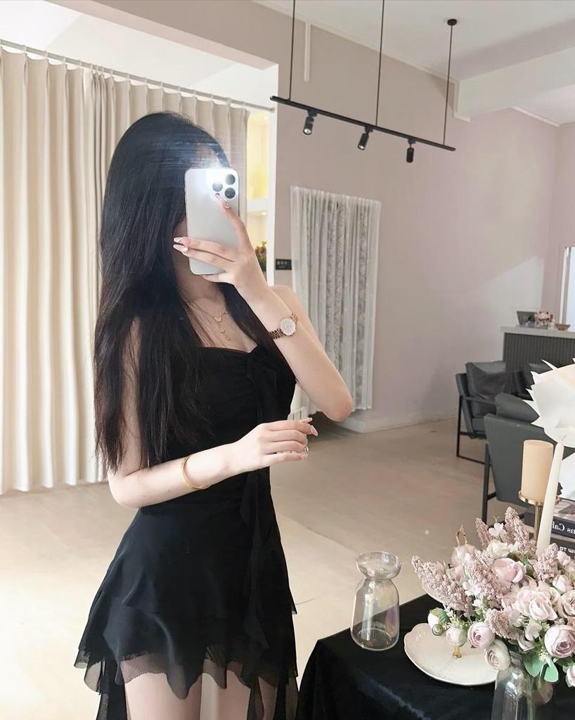 French-inspired Ruffle Spliced Camisole Dress - Women's Summer Slimming Irregular Long Dress