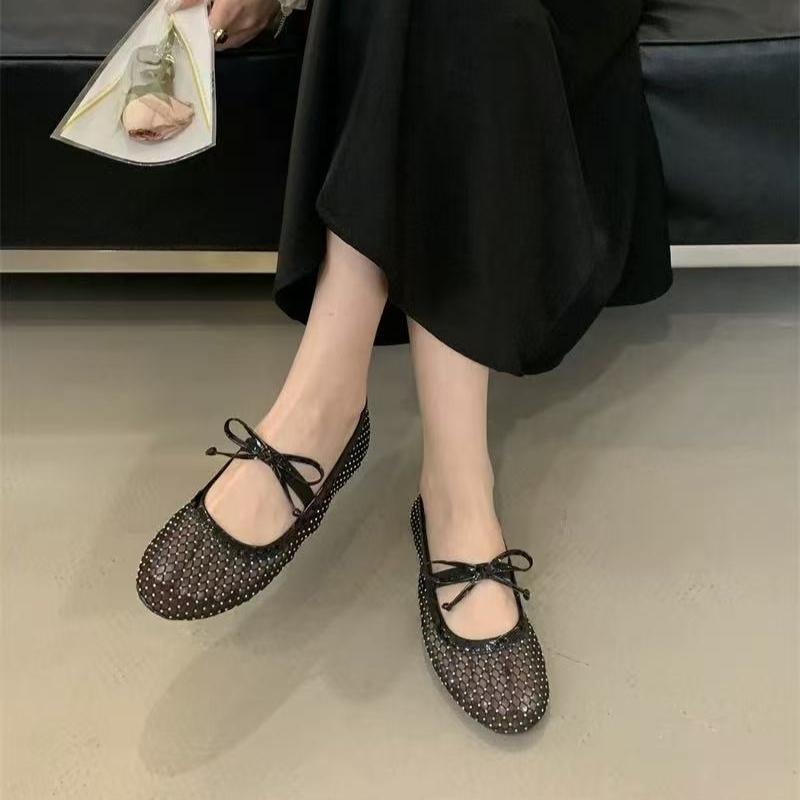 Fashion Women Mesh Ballet Flats Fishnet Ballerina Flats Comfortable Round Toe Ballet Shoes Breathable Casual Walking Shoes for Commuting