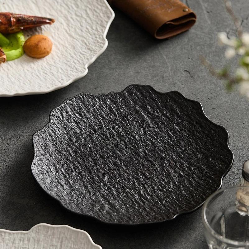Flacher Teller in Steinmusterform Gemüseteller Haushalt Keramik Speiseteller Premium-Feeling Salatteller Kreatives Geschirr