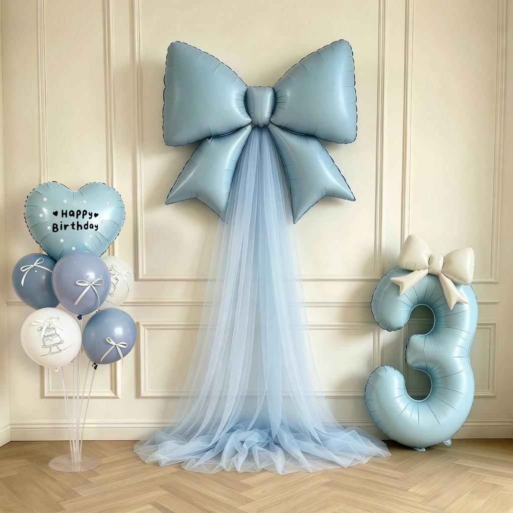 Baby Girl 100 Days Pink Bow Yarn Balloon Decor & Photo Props