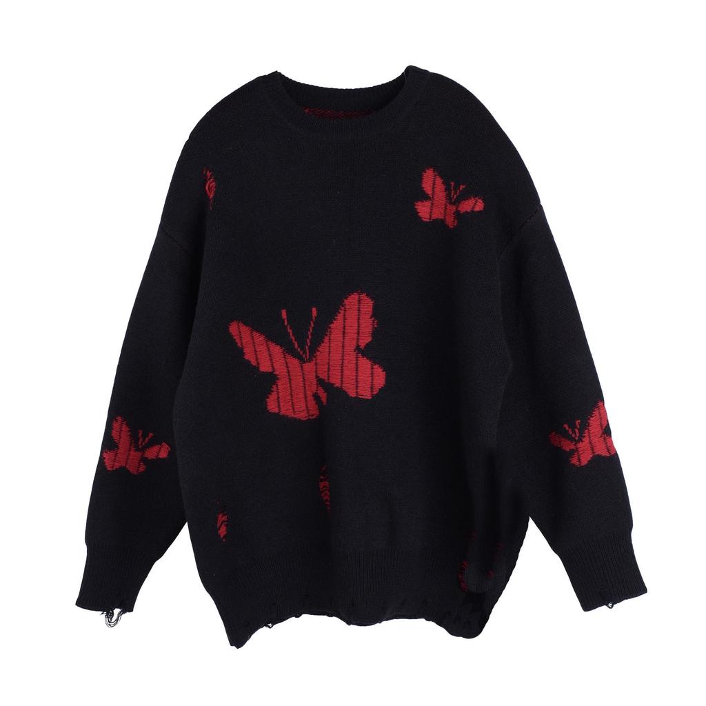 XHK2568 Plus Size Women's Winter Sweater - Hollow Out Butterfly Design, Soft and Cozy